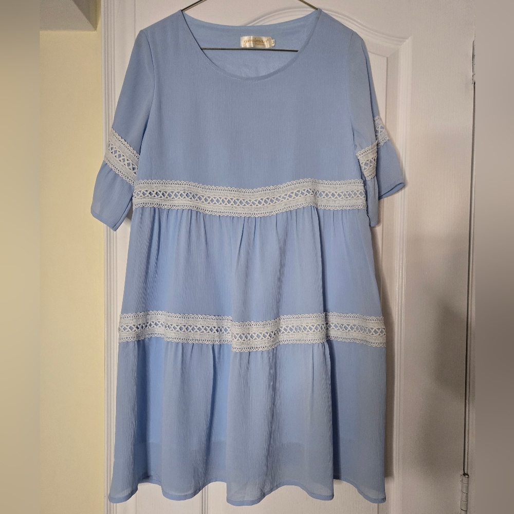 💥Blue Lace Trim Dress